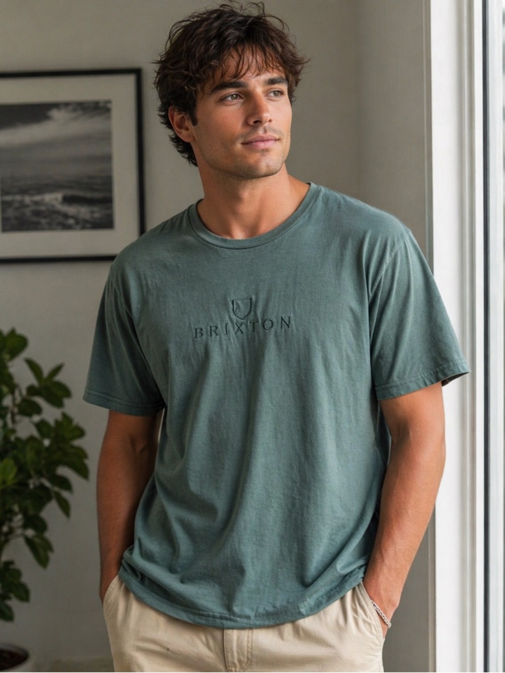 Brixton Men's Crewneck T-Shirt - Sage Green Sz XL